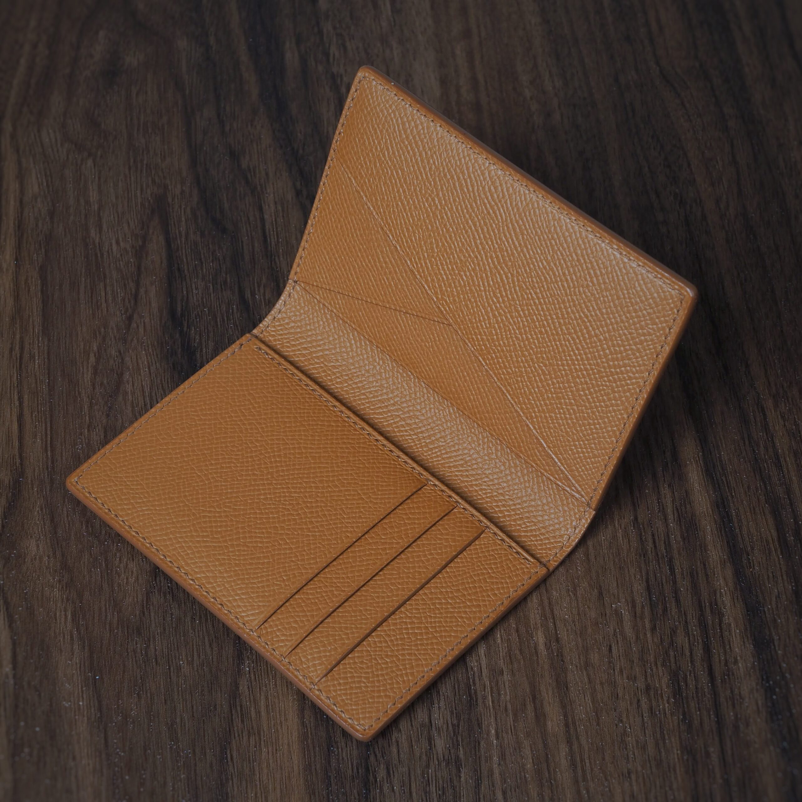 HERMES Calvi Plain Leather Folding Wallet Card Holders